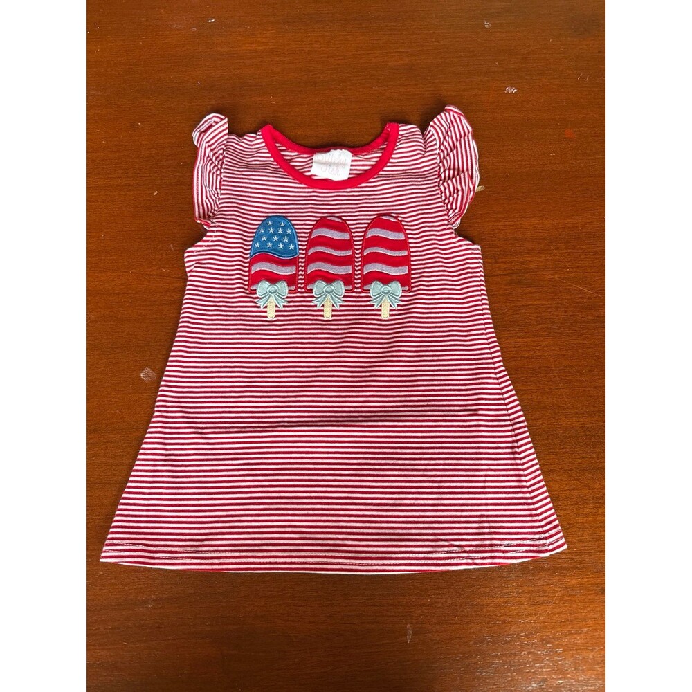 STITCHY FISH Girls red USA popsicle appliqué tunic top